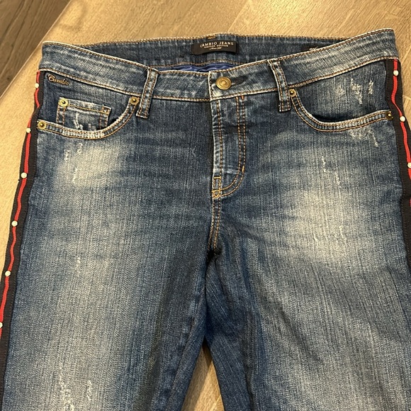 Cambio Modern Rise Liu Distressed Jeans with Red Stripe Seams Women size 8 - Picture 5 of 16